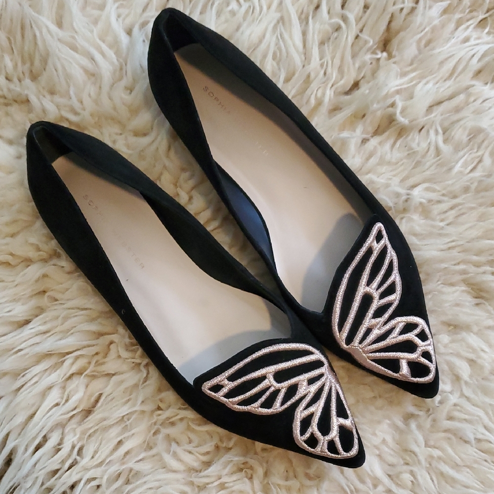 Sophia Webster Black and Gold Butterfly Flats Sz 38.5